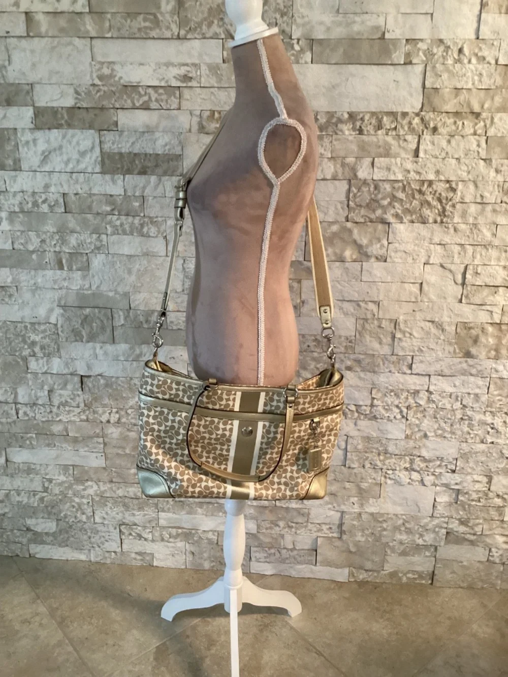 Coach Heritage Stripe Signature Diaper Bag